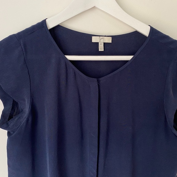 Joie Iva Cap-Sleeve Silk Blouse, Navy - Picture 2 of 11